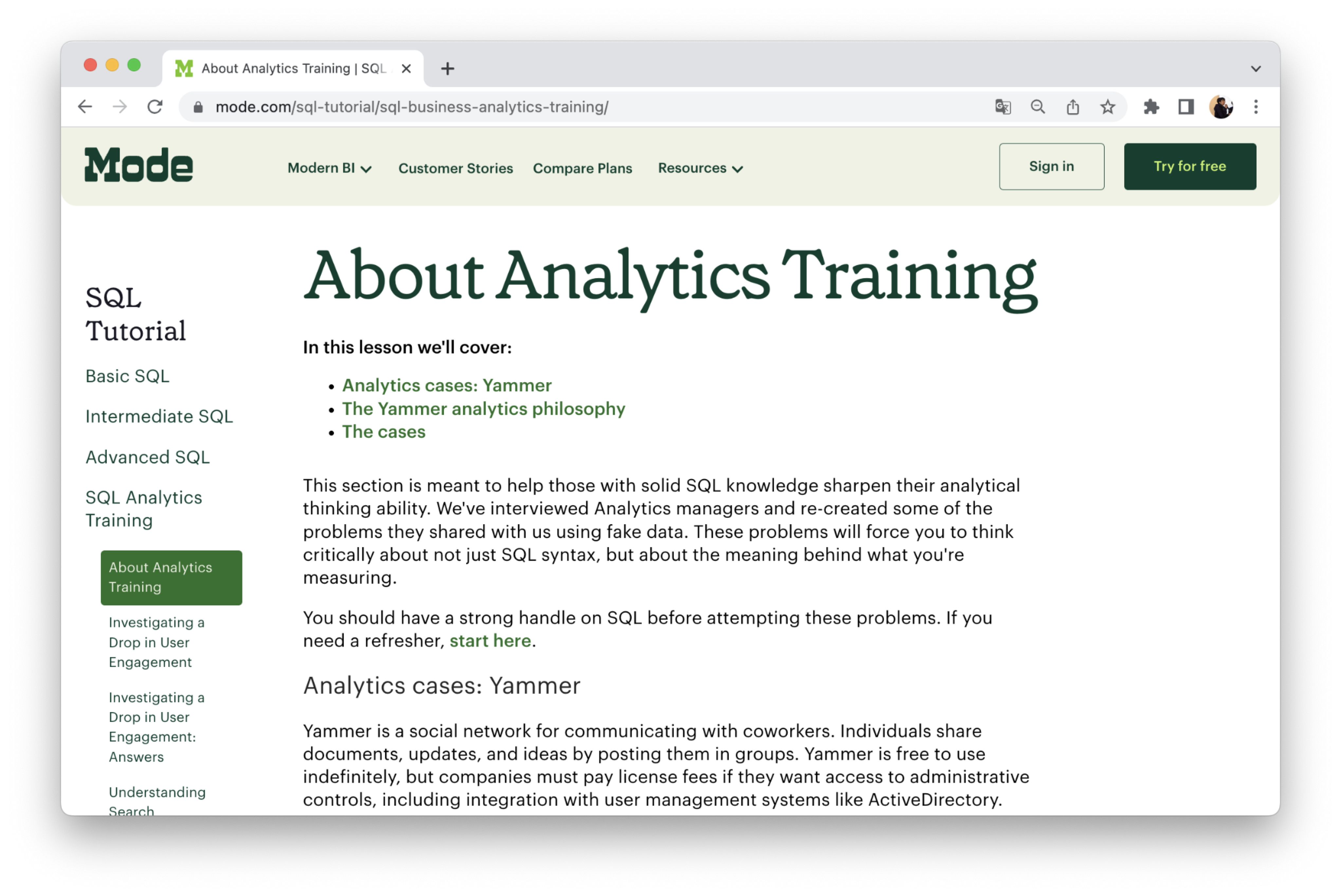 Mode에서 제공하는 Analytics Training(http://bit.ly/3IjPUqe)